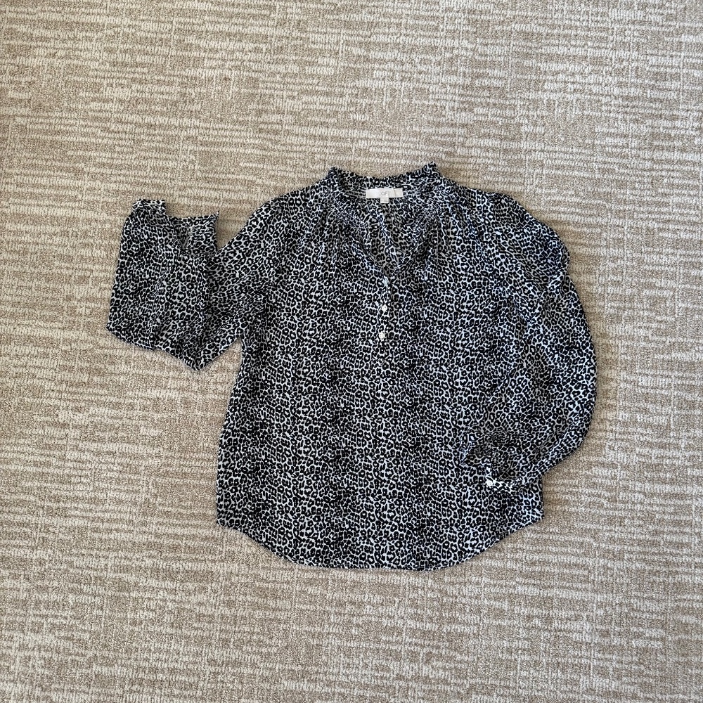 LOFT Ruffled Neck Henley Blouse